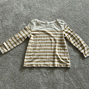 LOFT cream and gold boat neck three-quarter sleeve sweater